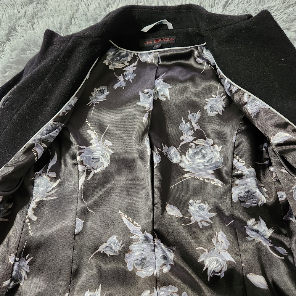 Via Spiga Black Wool and Cashmere Blend Hidden Button Coat - Picture 6 of 7